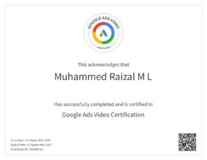 Google Ads video certificate